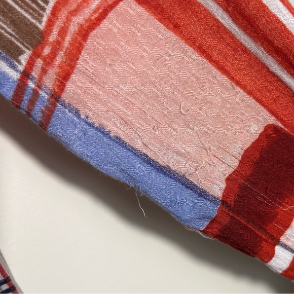 MAEVE ANTHROPOLOGIE RED BLUE PLAID FLOWY 3/4 Sleeve Blouse TUNIC TOP XS EUC - Picture 9 of 12